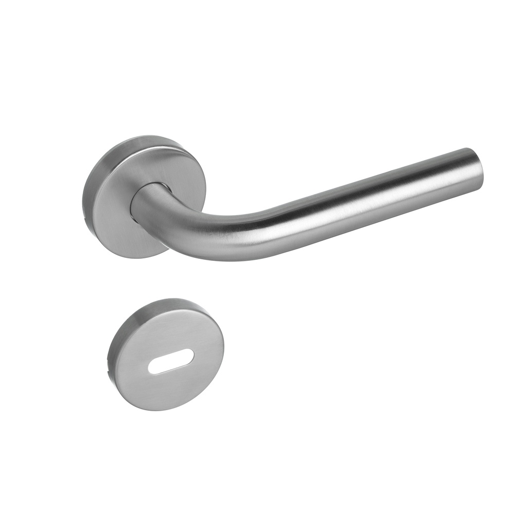 MANIJA ACERO INOXIDABLE MEDIA CURVA D/B CON ROSETA Y BOC x1u.