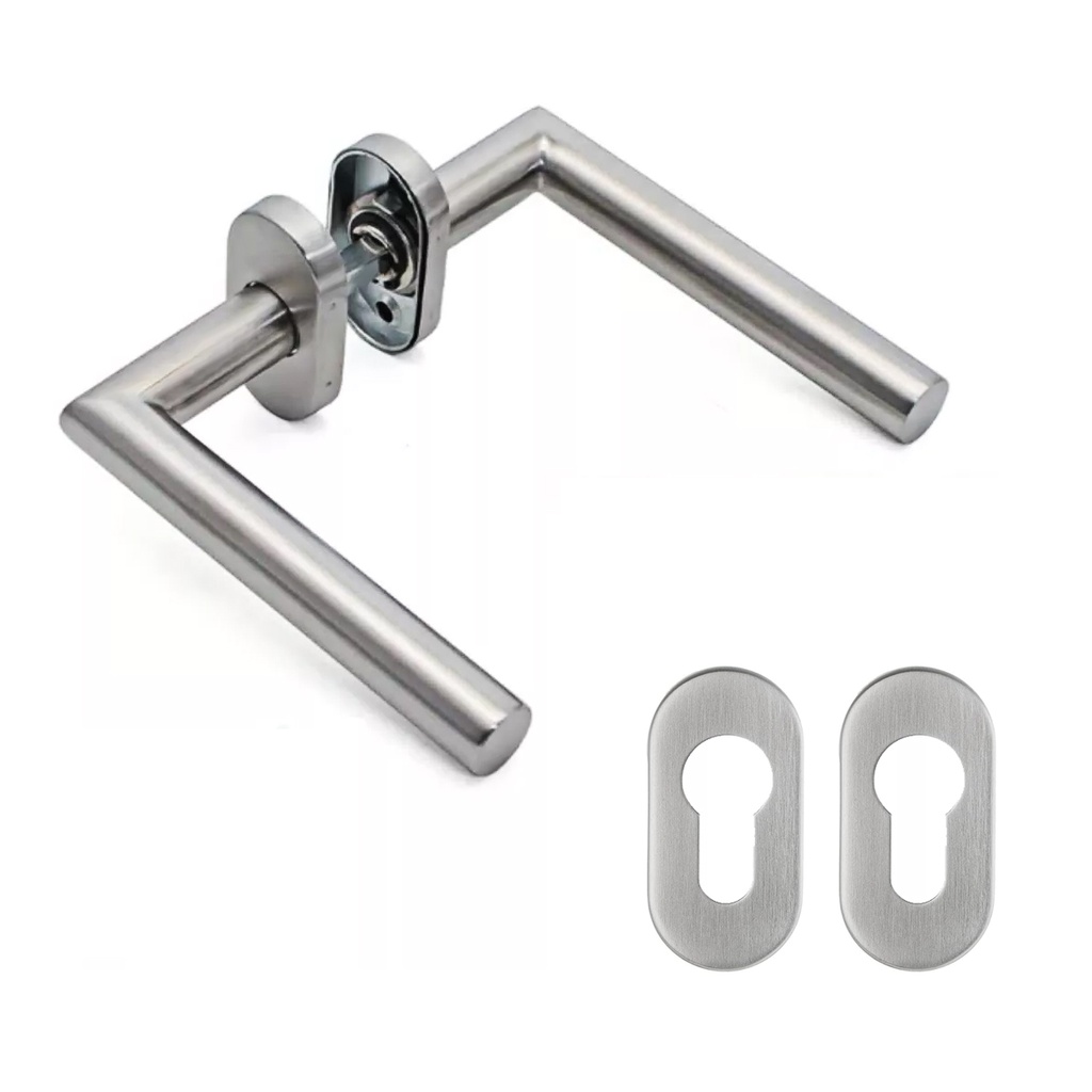 MANIJA RECTA ACERO INOX. D/B CON ROSETA Y BOCA OVAL PERA