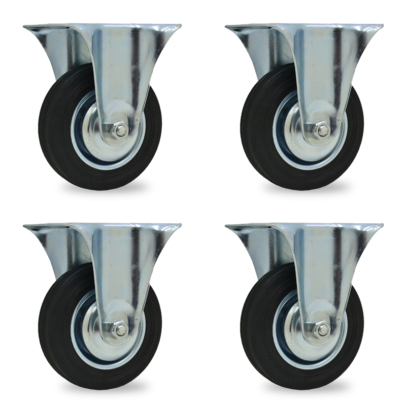 RUEDA CHAPA/GOMA FIJA. 75mm PACK X 4u.