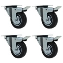 RUEDA CHAPA/GOMA GIRAT. 75mm C/FRENO PACK X 4u.