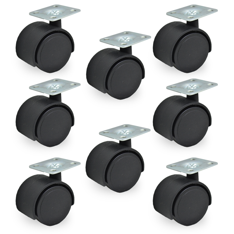 RUEDA NYLON DOBLE NEGRA 40mm  BASE 13 PACK X 8u.