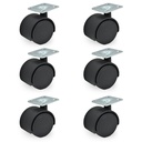 RUEDA NYLON DOBLE NEGRA 50mm BASE PACK X 6u.