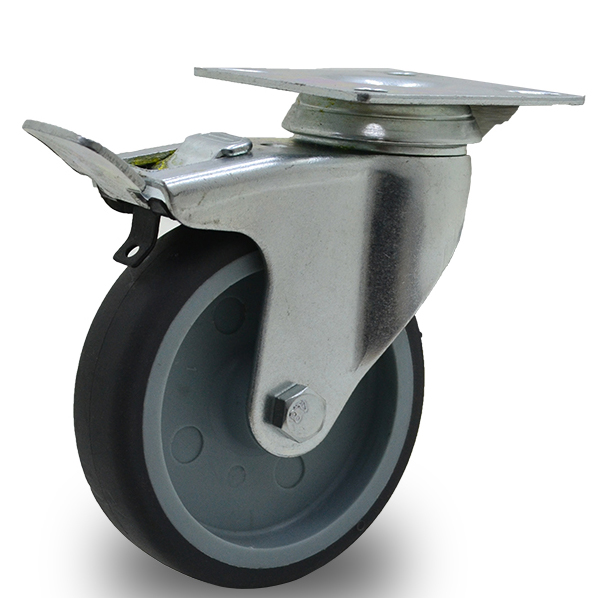 RUEDA PVC GRIS GIRAT. 100mm C/FRENO