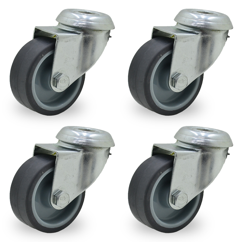 RUEDA PVC GRIS GIRAT. 50mm C/AGUJERO PASANTE PACK X 4u.