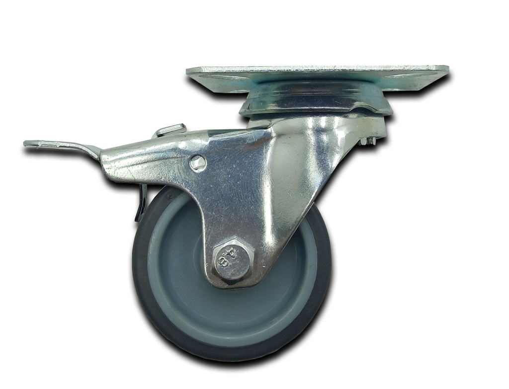 RUEDA PVC GRIS GIRAT. 50mm C/FRENO