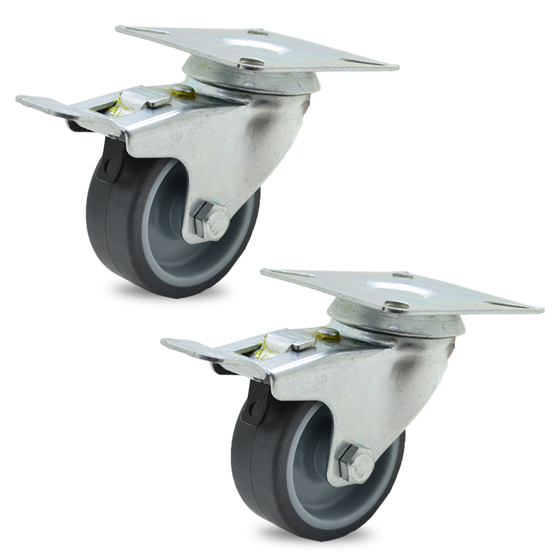 RUEDA PVC GRIS GIRAT. 50mm C/FRENO PACK X 2u.