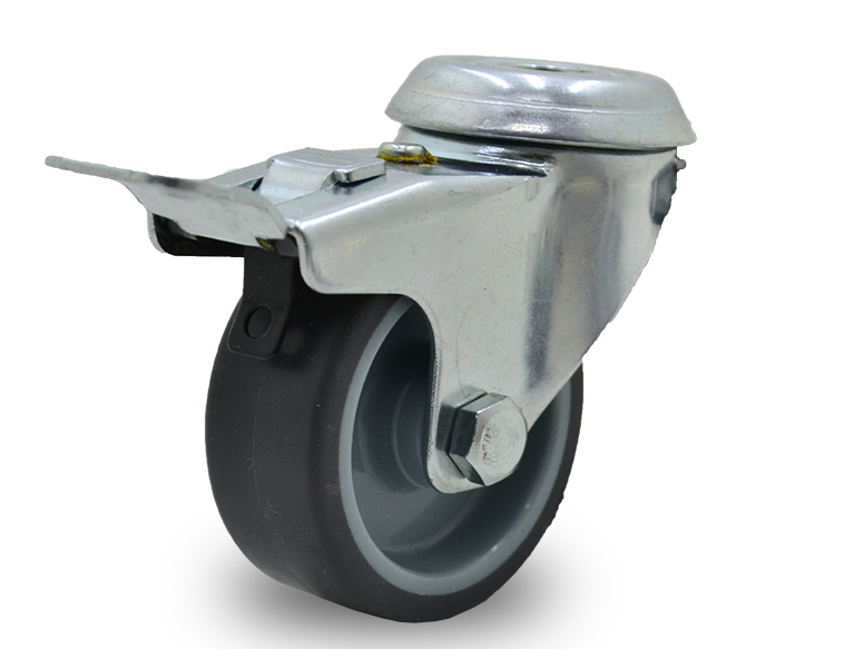 RUEDA PVC GRIS GIRAT. 50mm PAS C/FRENO