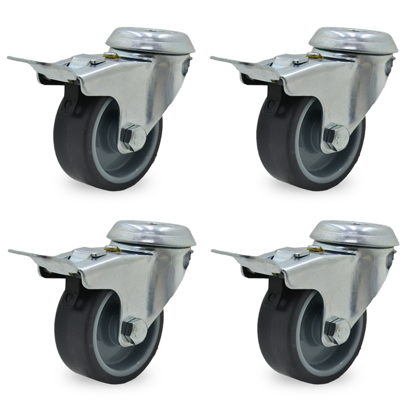 RUEDA PVC GRIS GIRAT. 50mm PASANTE C/FRENO PACK X 4u.