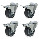 RUEDA PVC GRIS GIRAT. 50mm PASANTE C/FRENO PACK X 4u.
