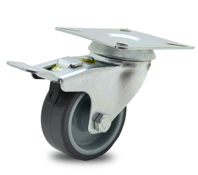 RUEDA PVC GRIS GIRAT. 75mm C/FRENO