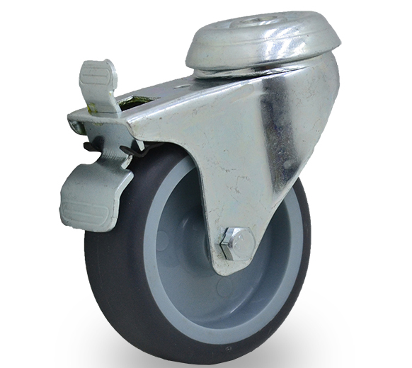 RUEDA PVC GRIS GIRAT. 75mm PAS C/FRENO