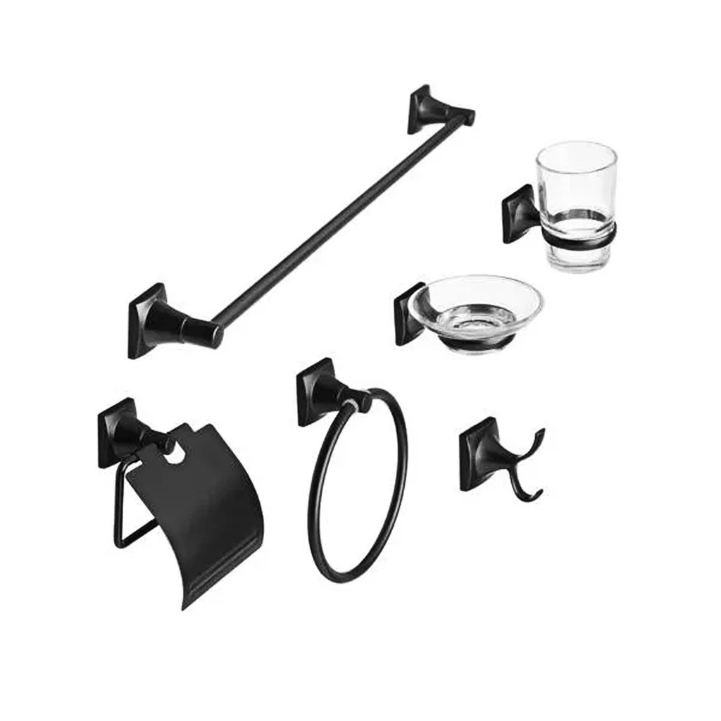 SET BAÑO 6 PIEZAS BASE CUADRADA NEGRO