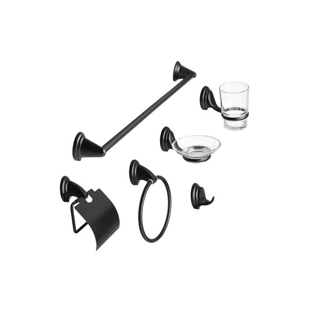SET BAÑO 6 PIEZAS BASE REDONDA NEGRO