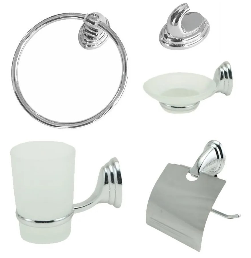 SET X5 PIEZAS ETNA (PERCHA, ARO TOALLERO, P/ROLLO, JABONERA, VA