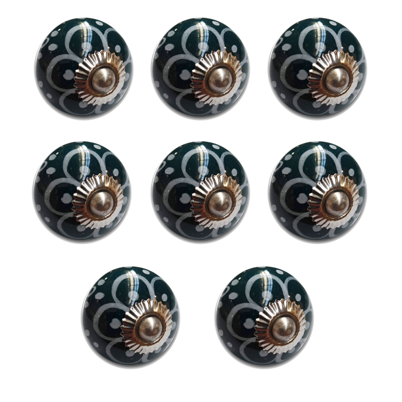 TIRADOR CERAMICO VINTAGE NEGRO C/ FLOR BLANCA PACK X 8u.