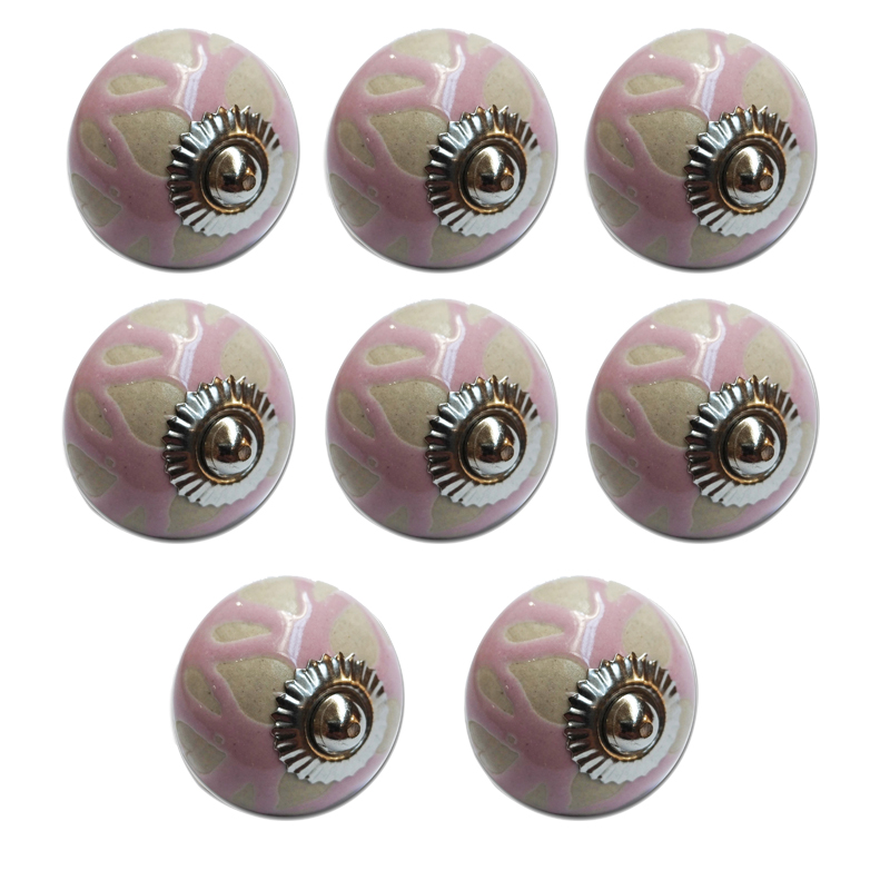 TIRADOR CERAMICO VINTAGE REDONDO BEIGE/ROSADO PACK X 8u.