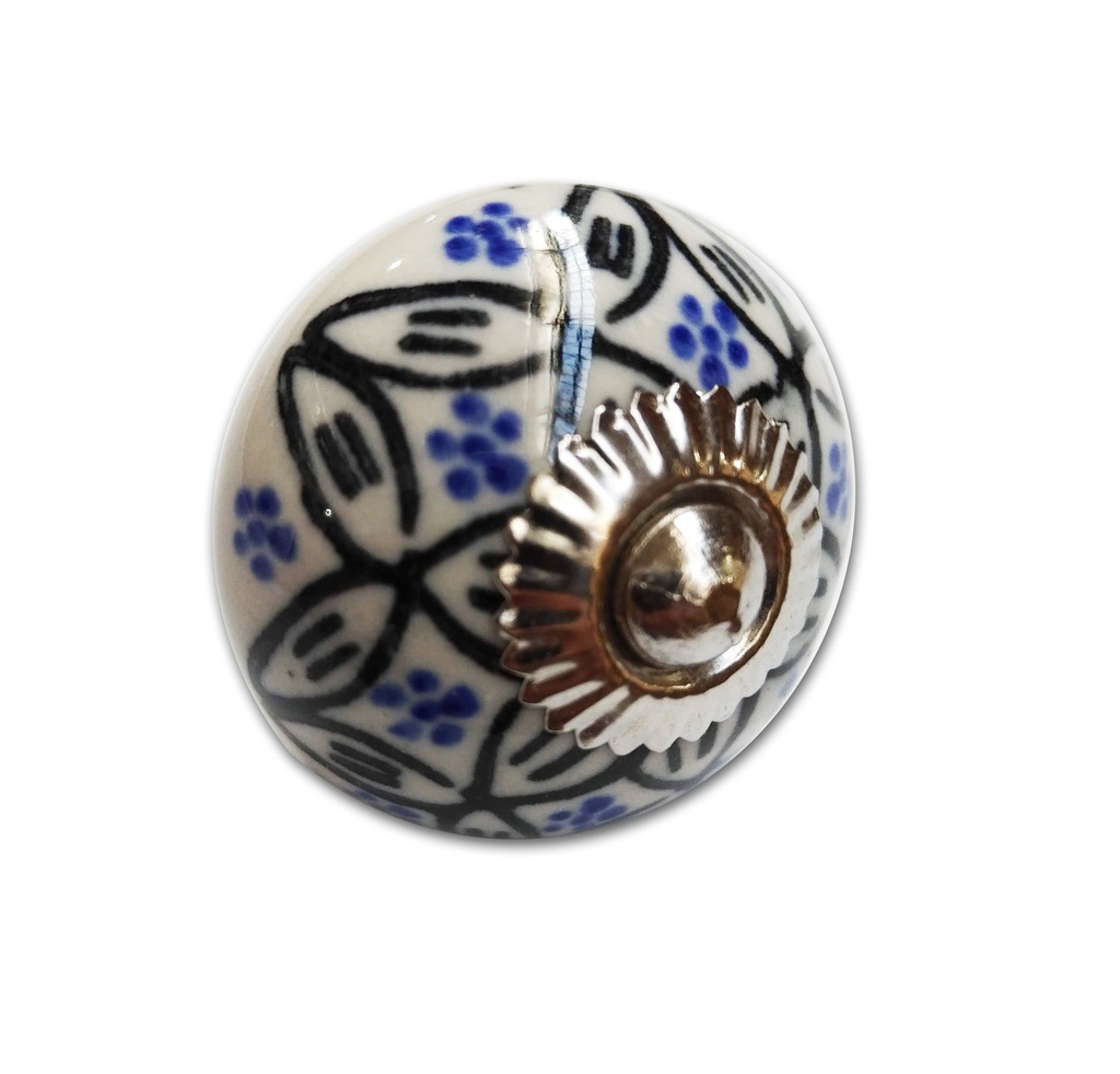 TIRADOR CERAMICO VINTAGE REDONDO BLANCO C/ FLORES AZULES x1u.