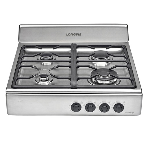 [LO.A16601X] ANAFE A GAS 4 HORNALLAS INOX. DOBLE CORONA ALTA EFIC. x1u.