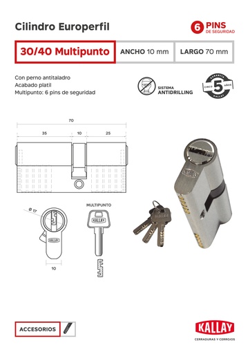[KA.CI3040MULT] CILINDRO KALLAY P/EUROPERFIL 30+40 MULTIPUNTO