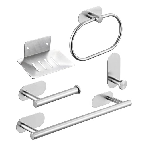 [DK.OL-9894SS] KIT 5 PIEZAS PARA BAÑO ADHESIVO ACERO INOXIDABLE DANNOK