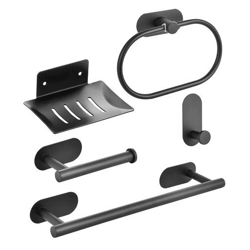 [DK.OL-9894BM] KIT 5 PIEZAS PARA BAÑO ADHESIVO NEGRO MATE DANNOK