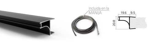 [GE.MOAN18] MANIJA OCULTA MOAN CON FELPA PARA PLACA 18mm  NEGRO x3mts