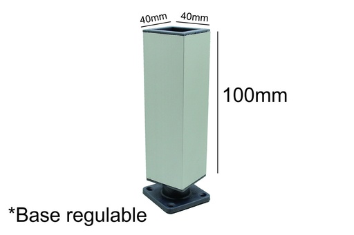 [RA.PC10AL] PATA CUADRADA 100mm ALUMINIO ANOD. 40x40 REGULABLE