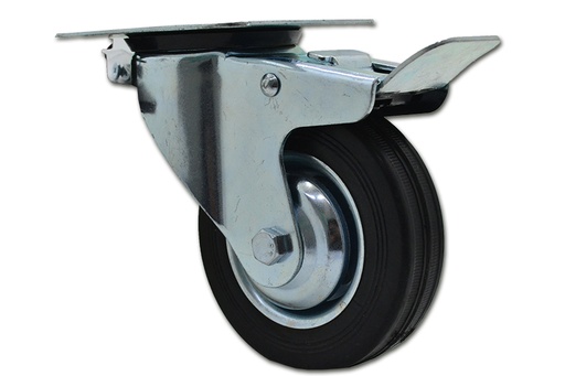 [HF.4012] RUEDA CHAPA/GOMA GIRAT. 100mm C/FRENO