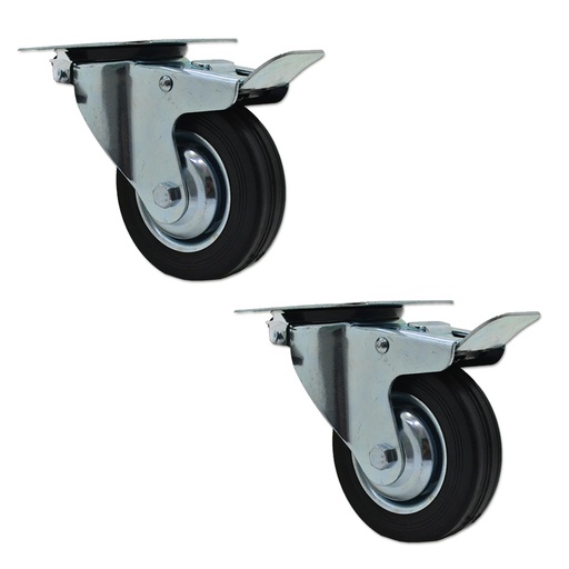 [ML.450] RUEDA CHAPA/GOMA GIRAT. 100mm C/FRENO PACK X 2u.