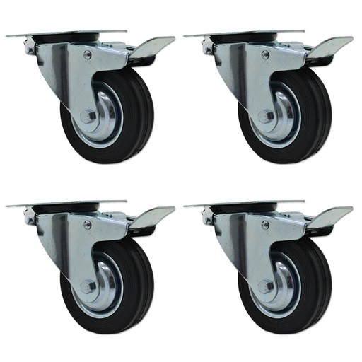 [ML.442] RUEDA CHAPA/GOMA GIRAT. 75mm C/FRENO PACK X 4u.