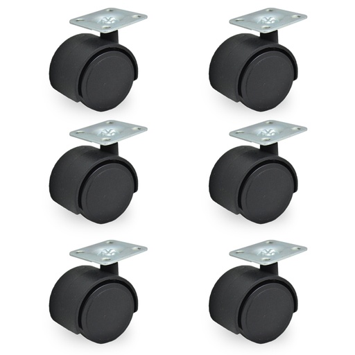 [ML.473] RUEDA NYLON DOBLE NEGRA 50mm BASE PACK X 6u.