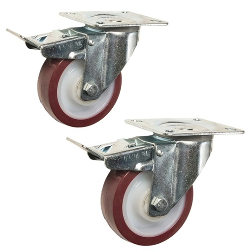 [ML.447] RUEDA NYLON/POLIURETANO GIRAT. 100mm C/FRENO X 2u.