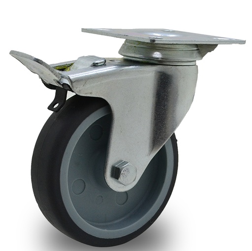 [HF.425] RUEDA PVC GRIS GIRAT. 100mm C/FRENO