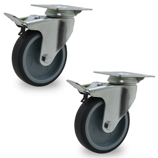 [ML.459] RUEDA PVC GRIS GIRAT. 100mm C/FRENO PACK X 2u.