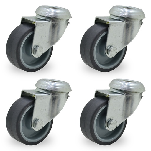 [ML.460] RUEDA PVC GRIS GIRAT. 50mm C/AGUJERO PASANTE PACK X 4u.