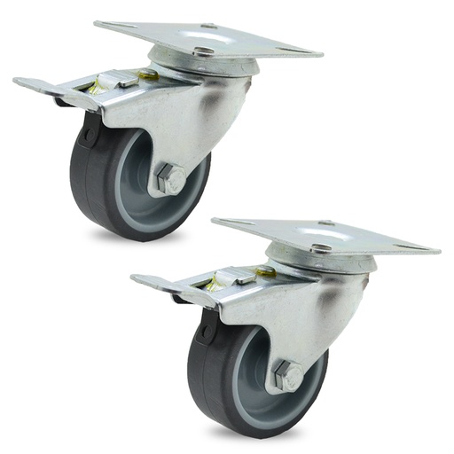 [ML.458] RUEDA PVC GRIS GIRAT. 75mm C/FRENO PACK X 2u.