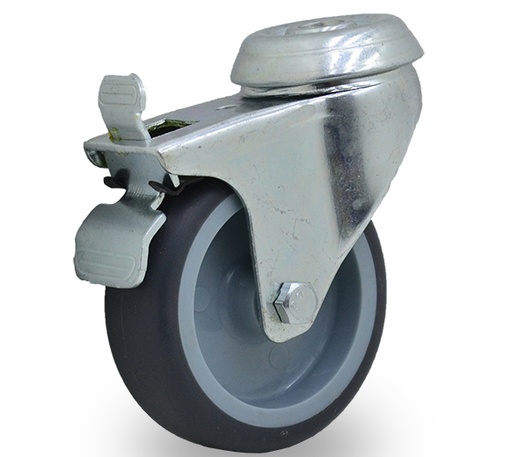 [HF.435] RUEDA PVC GRIS GIRAT. 75mm PAS C/FRENO