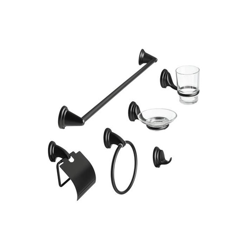 [BR.WC-500-N] SET BAÑO 6 PIEZAS BASE REDONDA NEGRO
