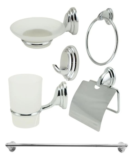 [DA.ACC0IMP033] SET X6 PIEZAS MILANO (PERCHA, ARO TOALLERO, P/ROLLO, JABONERA,