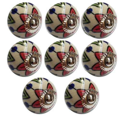 [ML.503] TIRADOR CERAMICO VINTAGE BLANCO C/ FLOR COLOR PACK X 8u.