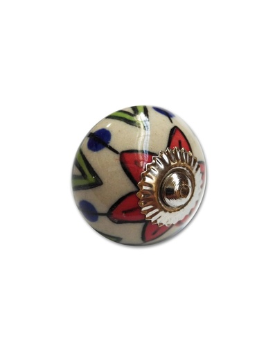 [BR.TIR-1008] TIRADOR CERAMICO VINTAGE BLANCO C/ FLOR COLOR x1u.