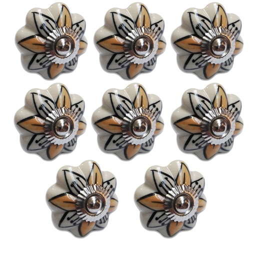 [ML.504] TIRADOR CERAMICO VINTAGE FLOR BLANCO C/NARANJA PACK X 8u.