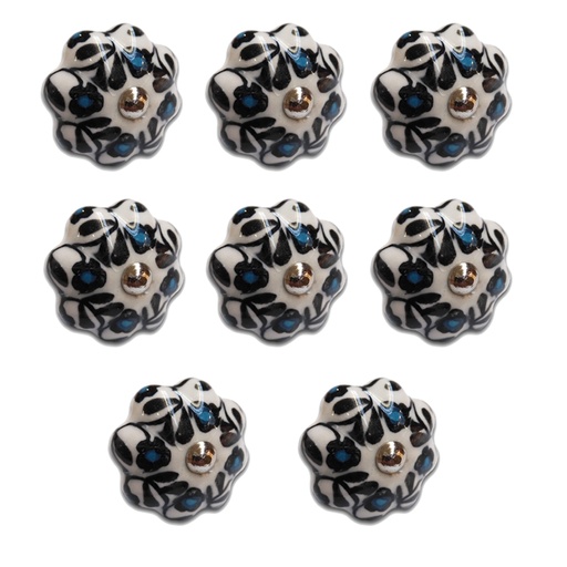 [ML.493] TIRADOR CERAMICO VINTAGE FLOR BLANCO FLORES AZULES PACK X 8u.