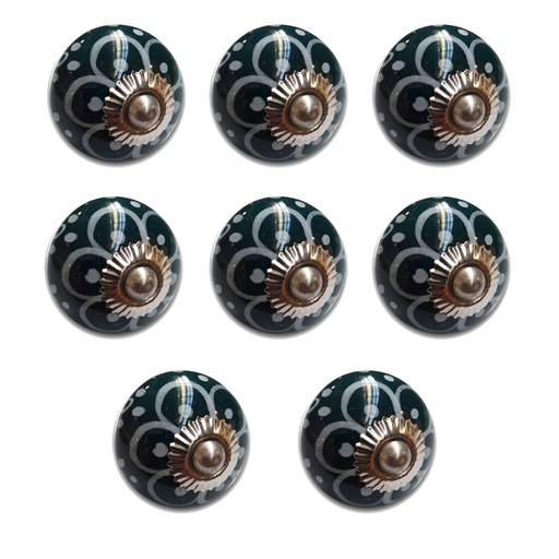 [ML.497] TIRADOR CERAMICO VINTAGE NEGRO C/ FLOR BLANCA PACK X 8u.