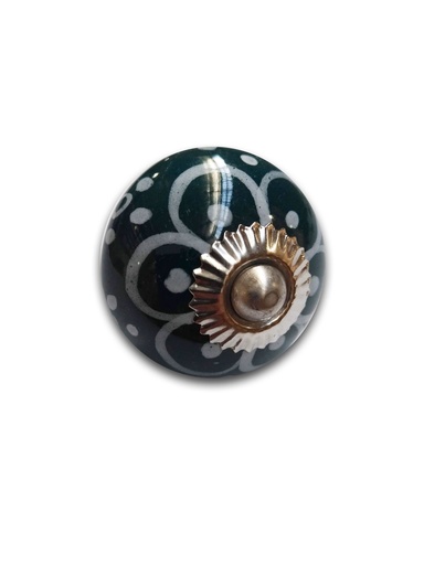 [BR.TIR-1015] TIRADOR CERAMICO VINTAGE NEGRO C/ FLOR BLANCA x1u.