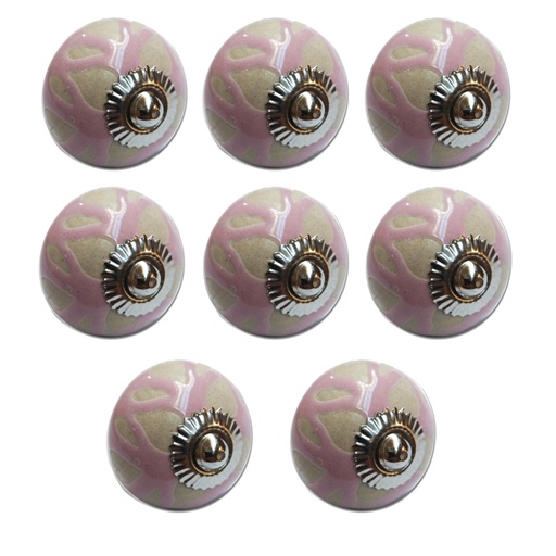 [ML.499] TIRADOR CERAMICO VINTAGE REDONDO BEIGE/ROSADO PACK X 8u.