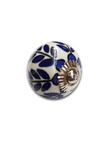 [BR.TIR-1003] TIRADOR CERAMICO VINTAGE REDONDO C/ FLORES AZULES 4 CM x1u.