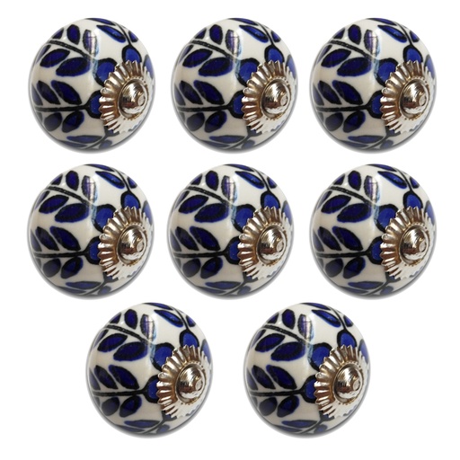 [ML.505] TIRADOR CERAMICO VINTAGE REDONDO C/ FLORES AZULES PACK X 8u.