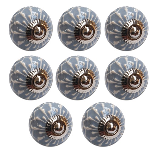 [ML.506] TIRADOR CERAMICO VINTAGE REDONDO CELESTE C/ BLANCO PACK X 8u.