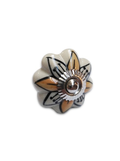 [BR.TIR-1047] TIRADOR CERAMICO VINTAGE TIPO FLOR  BLANCO C/FLOR NARANJA x1u.